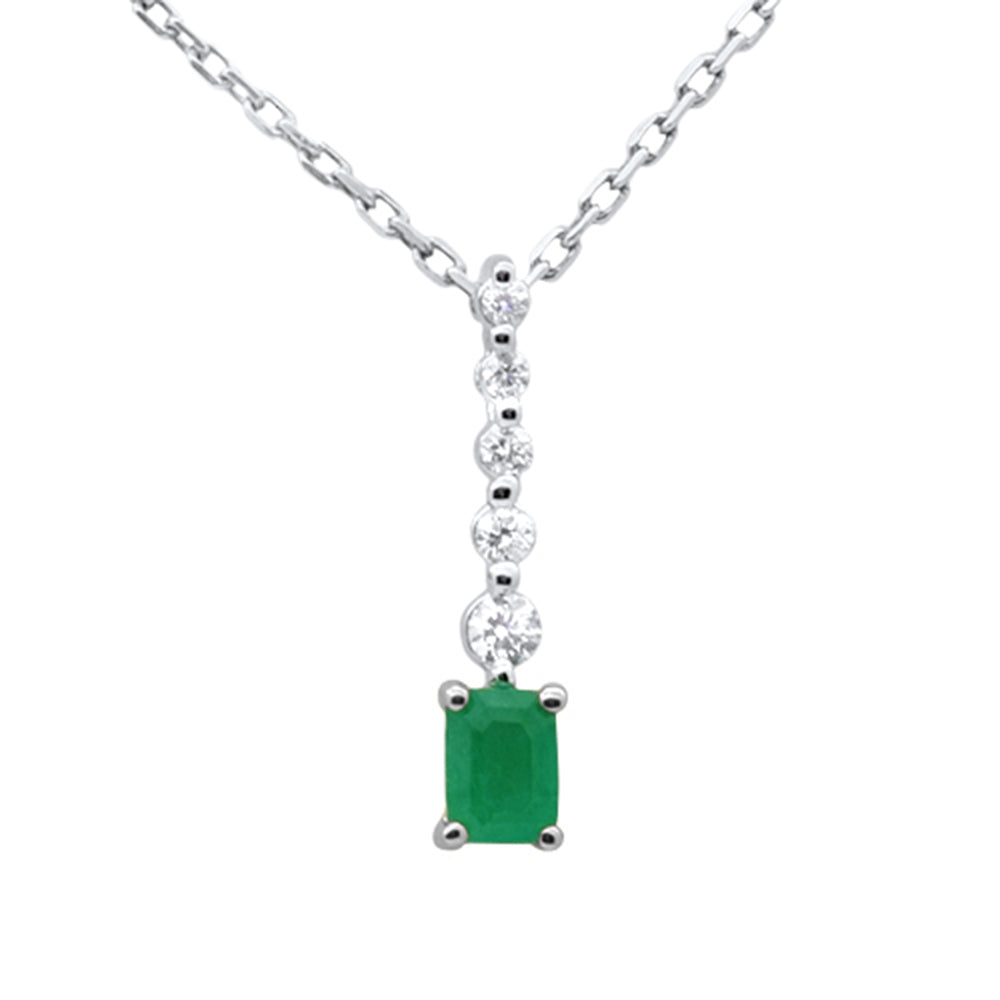 .28ct G SI 14K White Gold Diamond & Emerald Gemstone Pendant 18" Long