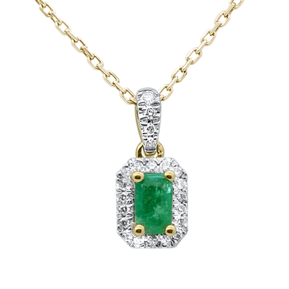 SPECIAL! .38ct G SI 14K Yellow Gold Diamond & Emerald Gemstone Halo Pendant 18" Long