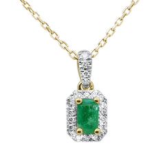 SPECIAL! .38ct G SI 14K Yellow Gold Diamond & Emerald Gemstone Halo Pendant 18" Long