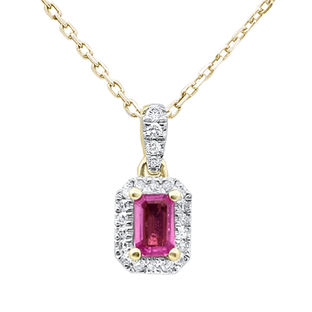 SPECIAL! .37ct G SI 14K Yellow Gold Diamond & Pink Sapphire Gemstone Halo Pendant 18" Long