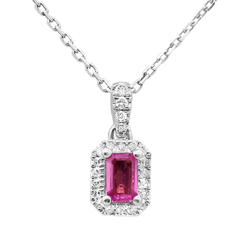 SPECIAL! .46ct G SI 14K White Gold Diamond & Pink Sapphire Gemstone Halo Pendant 18" Long