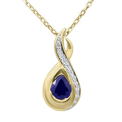 SPECIAL! .45ct G SI 14K Yellow Gold Diamond & Blue Sapphire Gemstone Teardrop Pendant 18" Long
