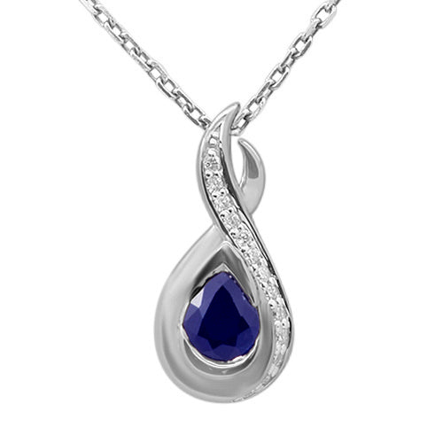 SPECIAL! .40ct G SI 14K White Gold Diamond & Blue Sapphire Teardrop Pendant 18" Long