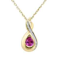 SPECIAL! .47ct G SI 14K Yellow Gold Diamond & Pink Sapphire Gemstone Teardrop Pendant 18" Long