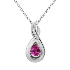 SPECIAL! .43ct G SI 14K White Gold Diamond & Pink Sapphire Gemstone Teardrop Pendant 18" Long
