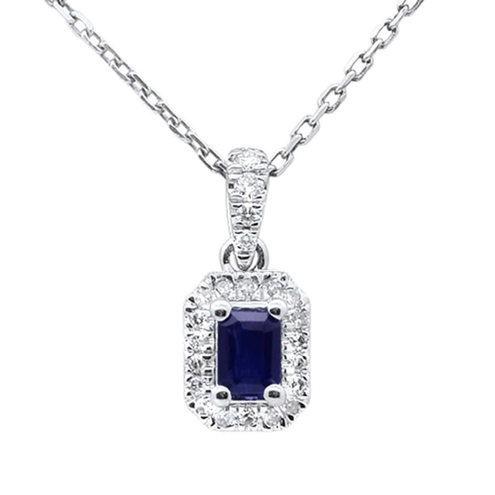SPECIAL!.35ct G SI 14K White Gold Diamond & Blue Sapphire Gemstone Halo Pendant 18" Long