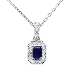 SPECIAL!.35ct G SI 14K White Gold Diamond & Blue Sapphire Gemstone Halo Pendant 18" Long