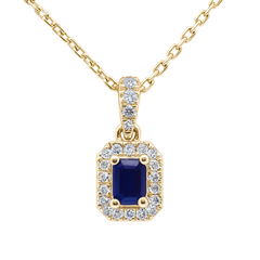 SPECIAL! .32ct G SI 14K Yellow Gold Diamond & Blue Sapphire Gemstone Halo Pendant 18" Long