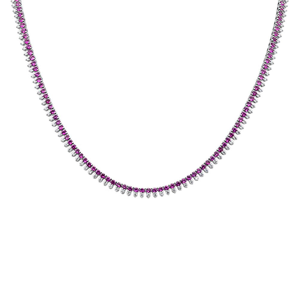 SPECIAL!7.92ct G SI 14K White Gold Diamond & Pink Sapphire Gemstone Pendant Tennis Necklace 16" Long