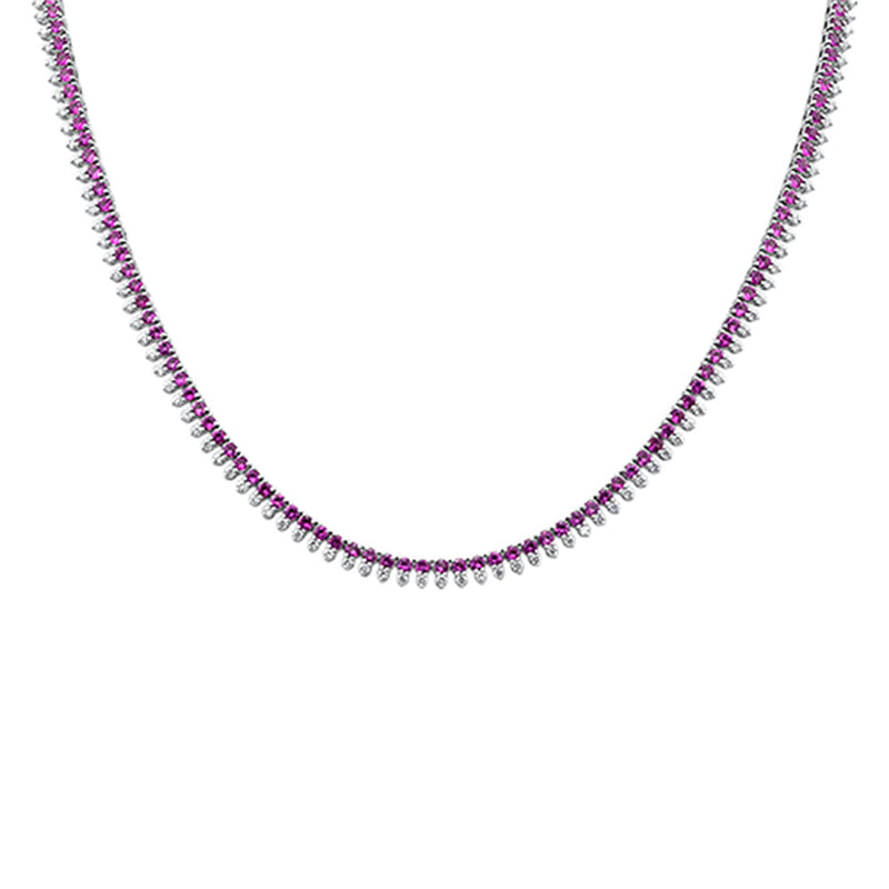 SPECIAL!7.92ct G SI 14K White Gold Diamond & Pink Sapphire Gemstone Pendant Tennis Necklace 16" Long