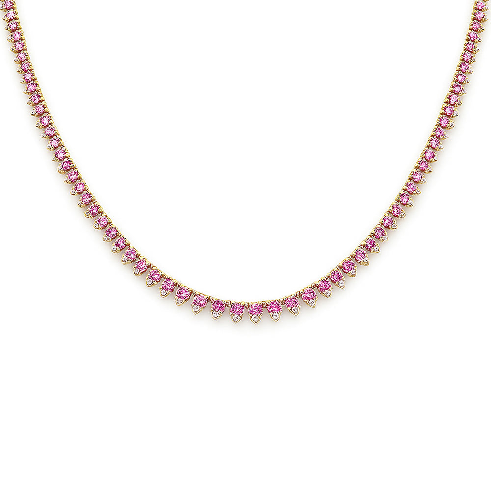 SPECIAL! 8.63ct G SI 14K Yellow Gold Diamond & Pink Sapphire Tennis Necklace 16" Long