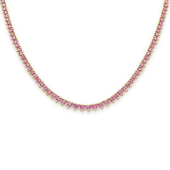 SPECIAL! 8.63ct G SI 14K Yellow Gold Diamond & Pink Sapphire Tennis Necklace 16" Long