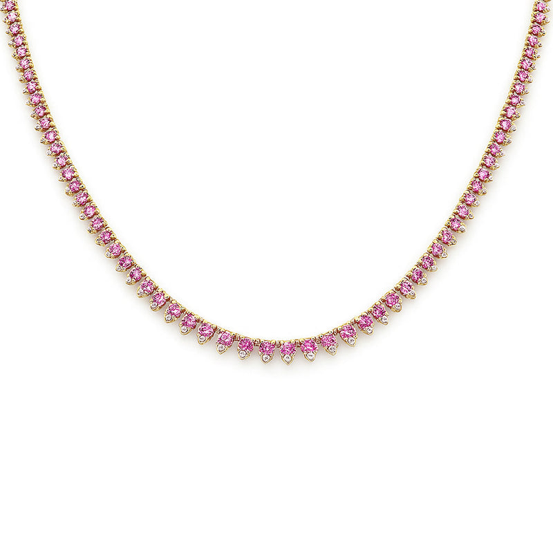 SPECIAL! 8.63ct G SI 14K Yellow Gold Diamond & Pink Sapphire Tennis Necklace 16" Long