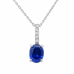 SPECIAL!1.94ct G SI 14K White Gold Diamond & Blue Sapphire Gemstone Pendant 18" Long