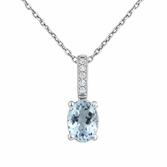SPECIAL!1.23ct G SI 14K White Gold Diamond & Aquamarine Gemstone Pendant 18" Long
