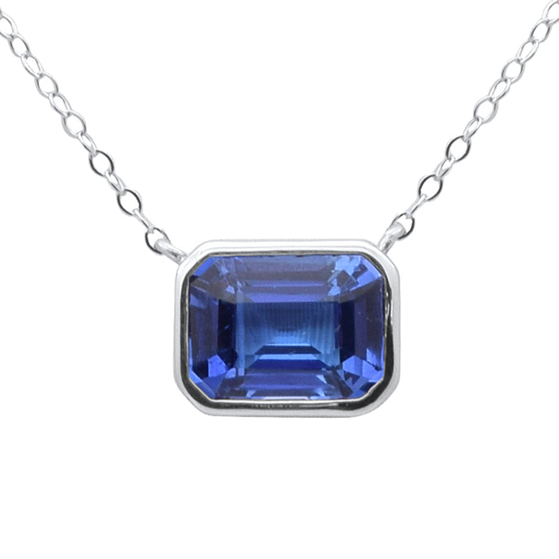 SPECIAL!1.50ct G SI 14K White Gold Bezel Set Tanzanite Gemstone Pendant 18" Long