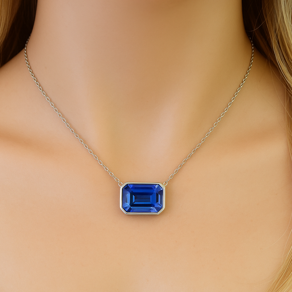 SPECIAL!1.50ct G SI 14K White Gold Bezel Set Tanzanite Gemstone Pendant 18" Long
