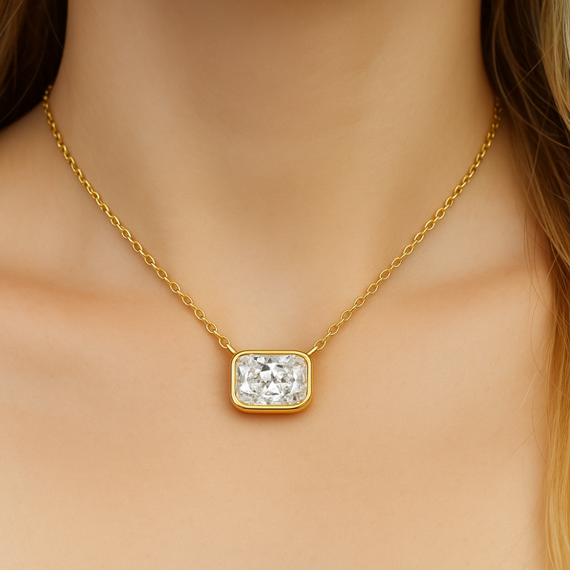 SPECIAL!.52ct G SI 14K Yellow Gold Bezel Set Radiant Diamond Pendant 18" Long