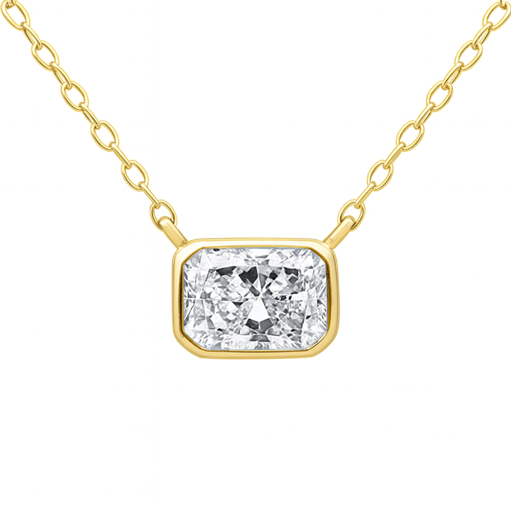 SPECIAL!.52ct G SI 14K Yellow Gold Bezel Set Radiant Diamond Pendant 18" Long