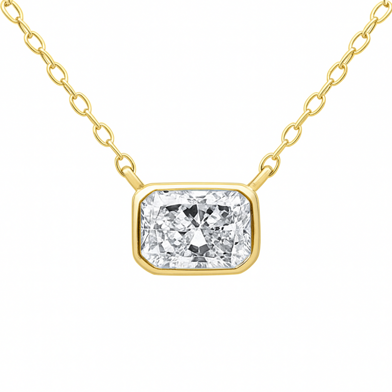 SPECIAL!.52ct G SI 14K Yellow Gold Bezel Set Radiant Diamond Pendant 18" Long