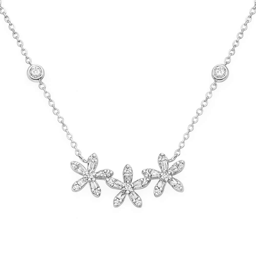 SPECIAL!.38ct G SI 14K White Gold Diamond Three Flower Diamond Pendant Necklace 18" Long