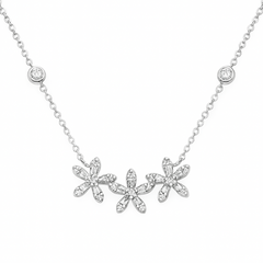 SPECIAL!.38ct G SI 14K White Gold Diamond Three Flower Diamond Pendant Necklace 18" Long