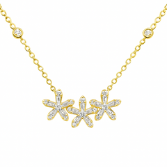SPECIAL!.39ct G SI 14K Yellow Gold Diamond Three Flower Diamond Pendant Necklace 18" Long