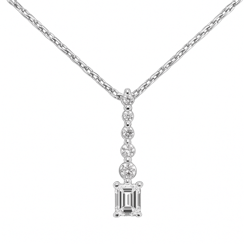 SPECIAL!.31ct G SI 14K White Gold  Radiant Cut Diamond Drop Journey Solitiare Pendant 18" Long