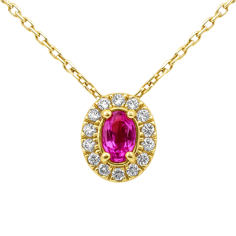SPECIAL!.72ct G SI 14K Yellow Gold Diamond & Pink Sapphire Gemstone Pendant  18" Long