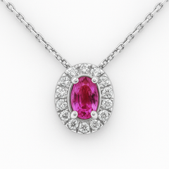 SPECIAL! .79ct G SI 14K White Gold Diamond & Pink Sapphire Pendant Necklace 18" Long Chain