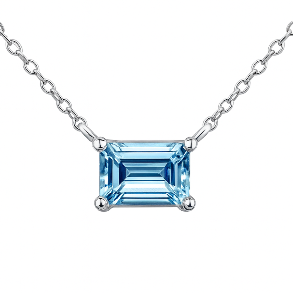 SPECIAL!.84ct G SI 14K White Gold Aquamarine Gemstone Solitaire Pendant Necklace 18" Long