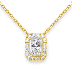 SPECIAL!.68ct G SI 14K Yellow Gold Radiant Cut Diamond Pendant Halo Necklace 18" Long Chain