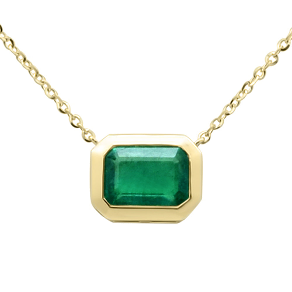 SPECIAL! .95ct G SI 14K Yellow Gold Emerald Gemstone Bezel Set Pendant Necklace 18" Long Chain