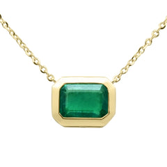 SPECIAL! .95ct G SI 14K Yellow Gold Emerald Gemstone Bezel Set Pendant Necklace 18" Long Chain