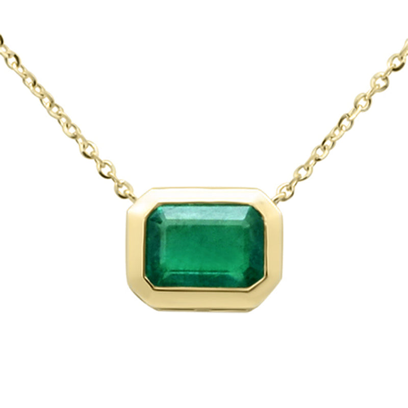 SPECIAL! .95ct G SI 14K Yellow Gold Emerald Gemstone Bezel Set Pendant Necklace 18" Long Chain