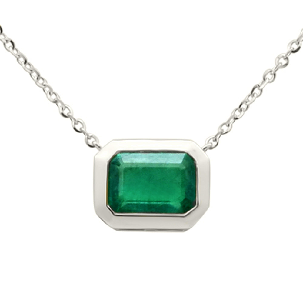 SPECIAL! .86ct G SI 14K White Gold Emerald Gemstone Bezel Set Pendant Necklace 18" Long Chain
