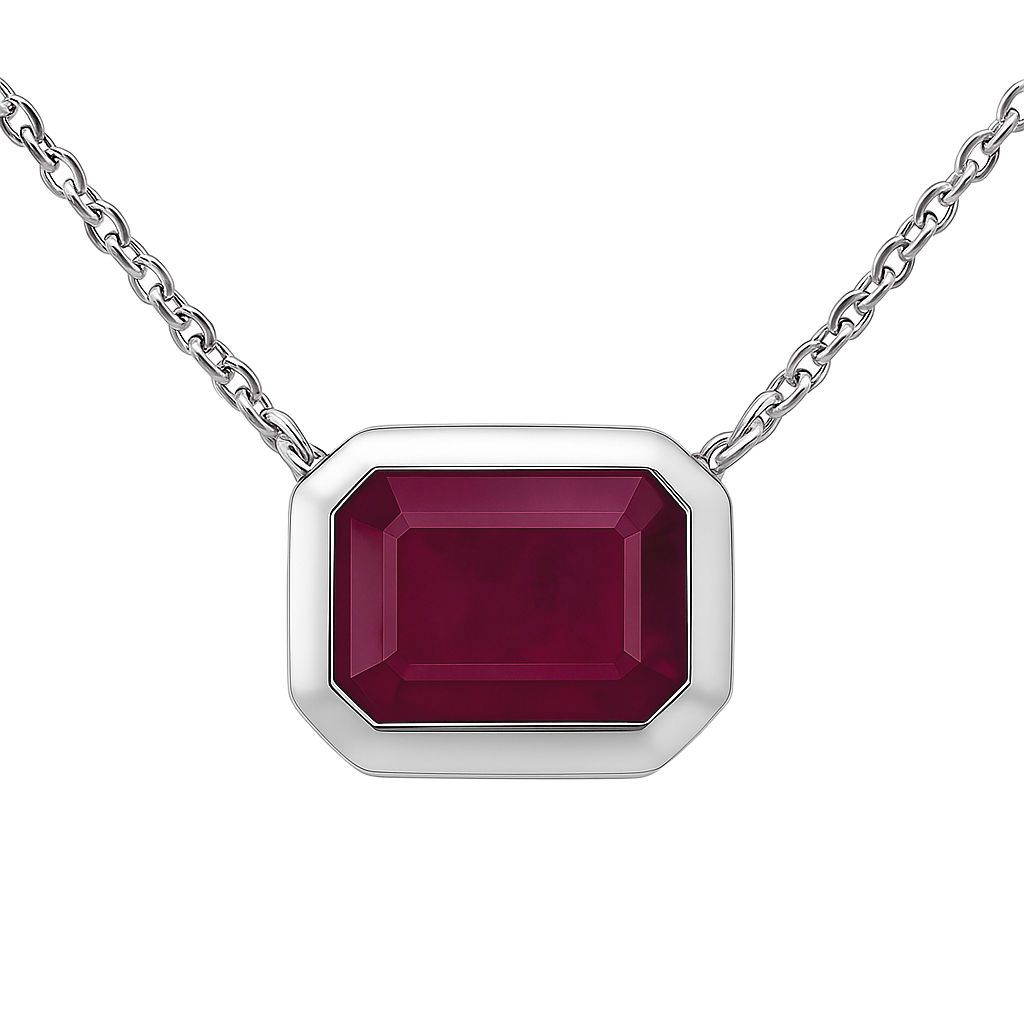 SPECIAL! 1.18ct G SI 14K White Gold Ruby Gemstone Bezel Set Pendant Necklace 18" Long Chain