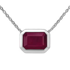 SPECIAL! 1.18ct G SI 14K White Gold Ruby Gemstone Bezel Set Pendant Necklace 18" Long Chain