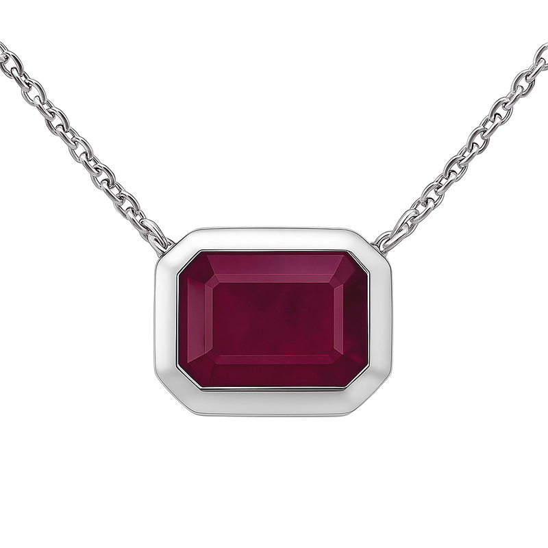 SPECIAL! 1.18ct G SI 14K White Gold Ruby Gemstone Bezel Set Pendant Necklace 18" Long Chain