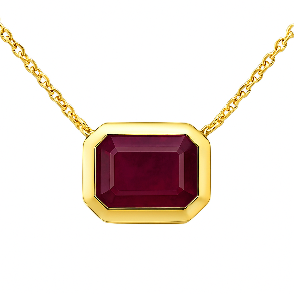 SPECIAL! 1.12ct G SI 14K Yellow Gold Ruby Gemstone Bezel Set Pendant Necklace 18" Long Chain