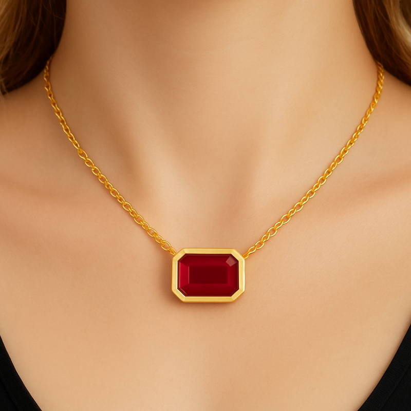 SPECIAL! 1.12ct G SI 14K Yellow Gold Ruby Gemstone Bezel Set Pendant Necklace 18" Long Chain