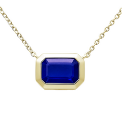SPECIAL! 1.02ct G SI 14K Yellow Gold Blue Sapphire Gemstone Bezel Set Pendant Necklace 18" Long Chain