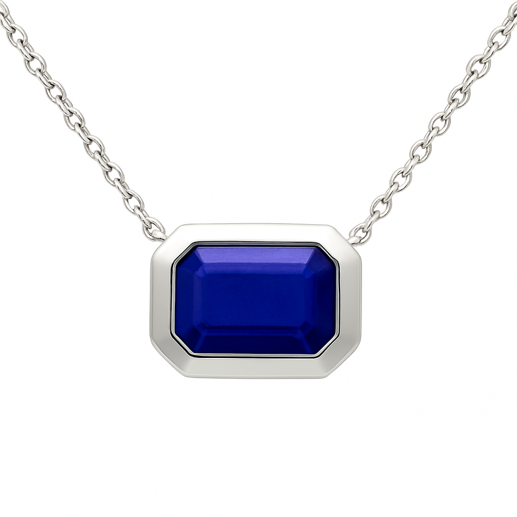 SPECIAL! 1.03ct G SI 14K White Gold Blue Sapphire Gemstone Bezel Set Pendant Necklace 18" Long Chain