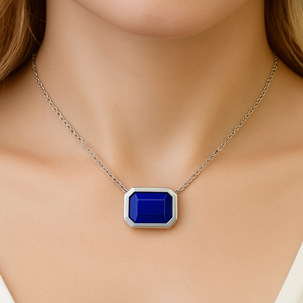 SPECIAL! 1.03ct G SI 14K White Gold Blue Sapphire Gemstone Bezel Set Pendant Necklace 18" Long Chain