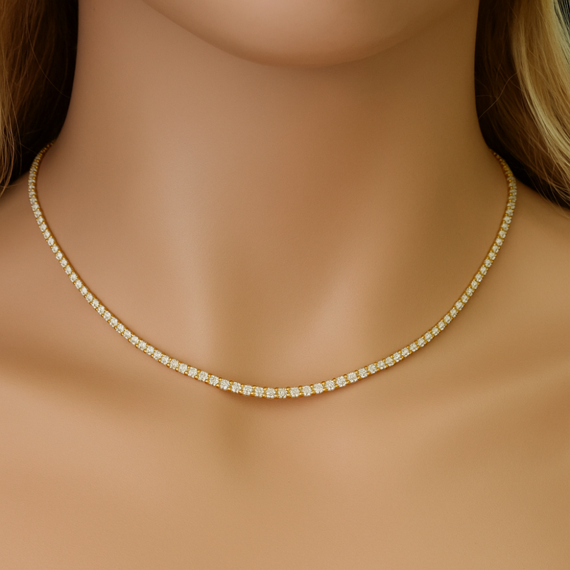 SPECIAL!3.01ct G SI 14K Yellow Gold Diamond Elegant Tennis Necklace 18" Long