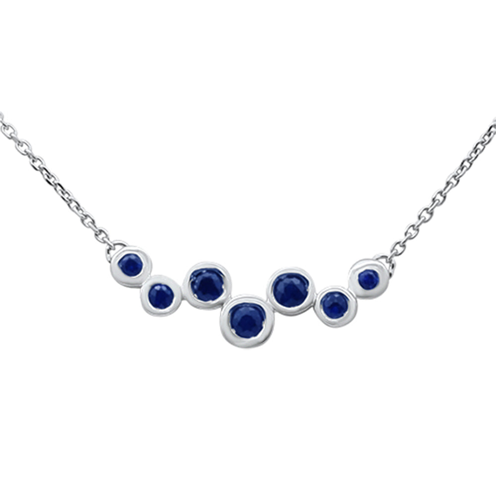 SPECIAL!.30ct 14K White Gold Blue Sapphire Gemstone Pendant Necklace 16+2" Long Chain