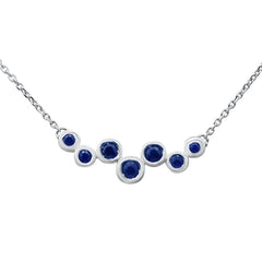 SPECIAL!.30ct 14K White Gold Blue Sapphire Gemstone Pendant Necklace 16+2" Long Chain