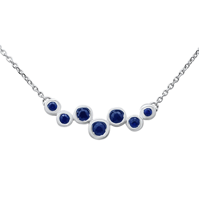 SPECIAL!.30ct 14K White Gold Blue Sapphire Gemstone Pendant Necklace 16+2" Long Chain
