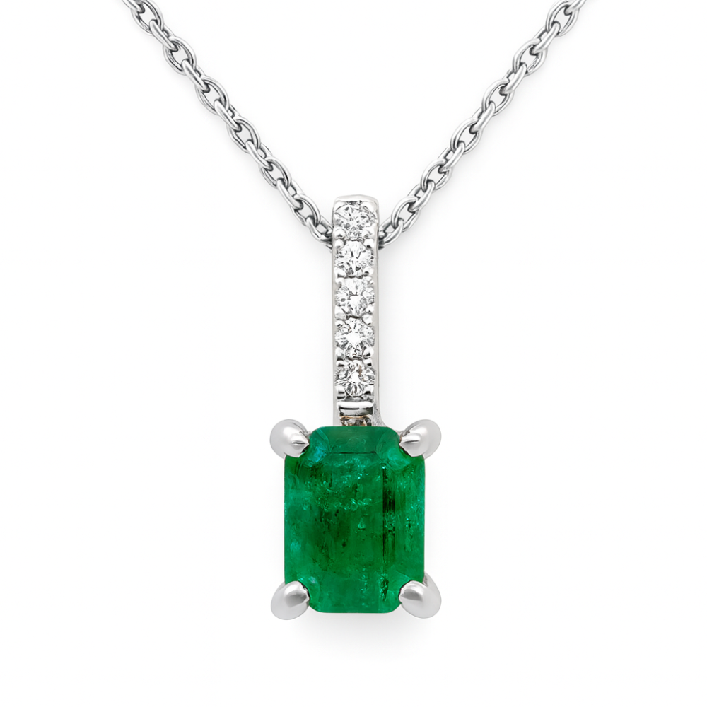 SPECIAL! 1.23ct G SI 14K White Gold Diamond & Emerald Gemstone Pendant Necklace 18" Chain