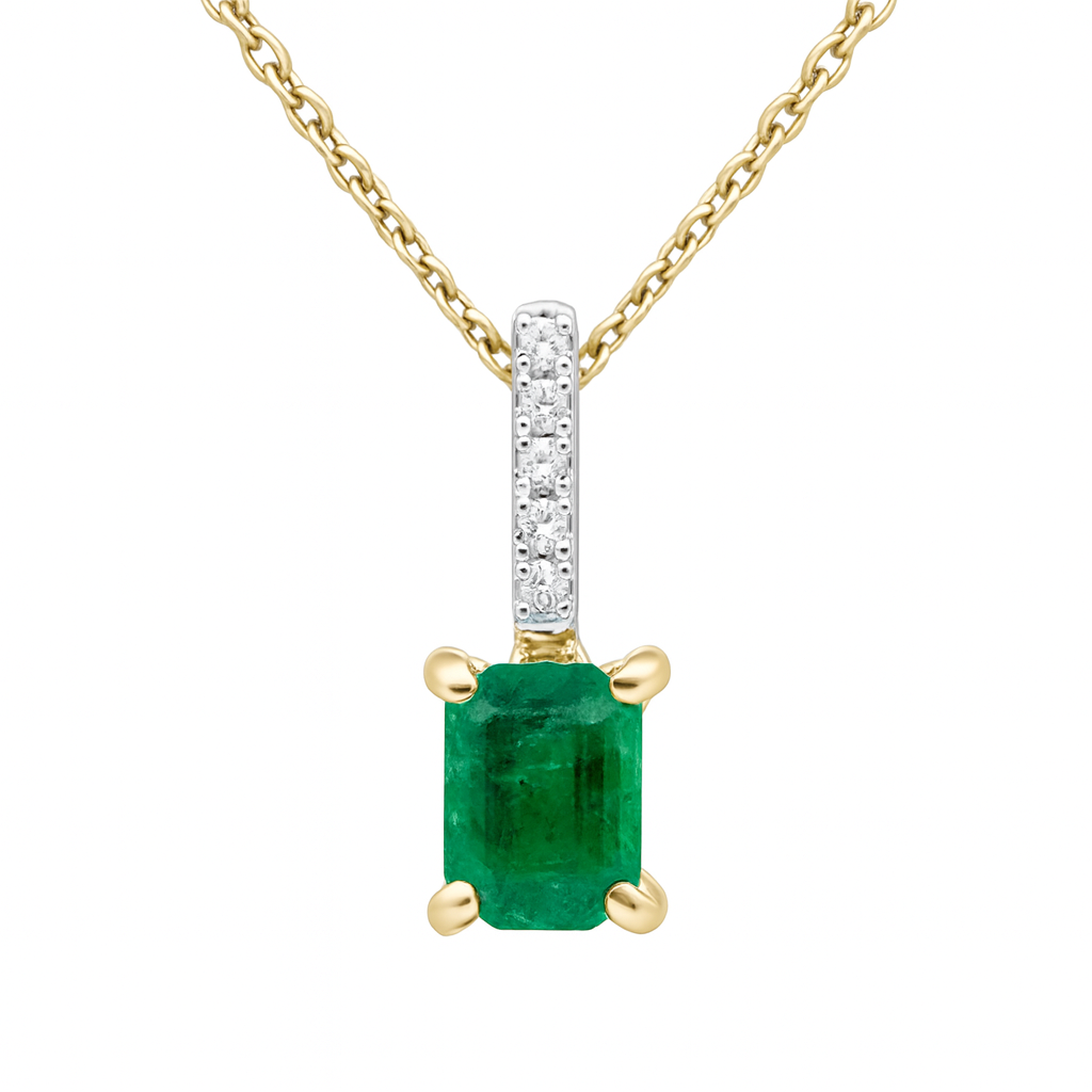 SPECIAL! 1.28ct G SI 14K Yellow Gold Diamond & Emerald Gemstone Pendant Necklace 18" Chain